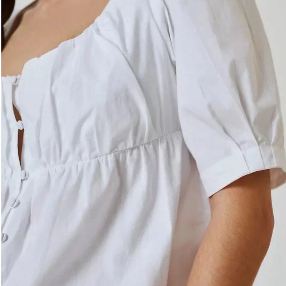 Anthropolgie White Short-Sleeve Scoop-Neck Blouse XS - Picture 4 of 12